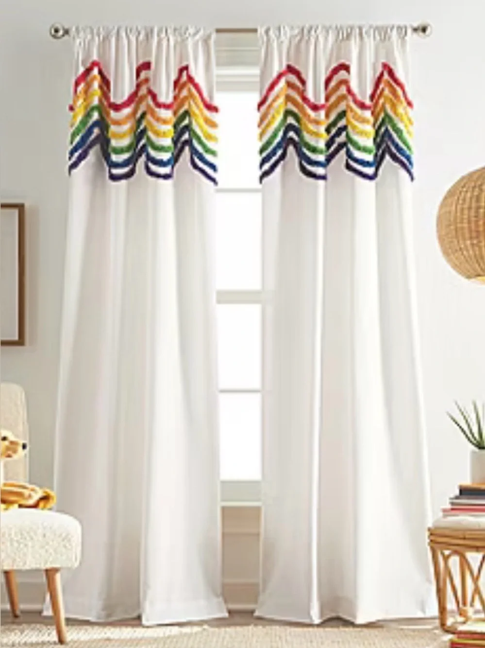 Rainbow Pride Tufted Stripe Light-Filtering Rod Pocket Curtain Panels *NEW*